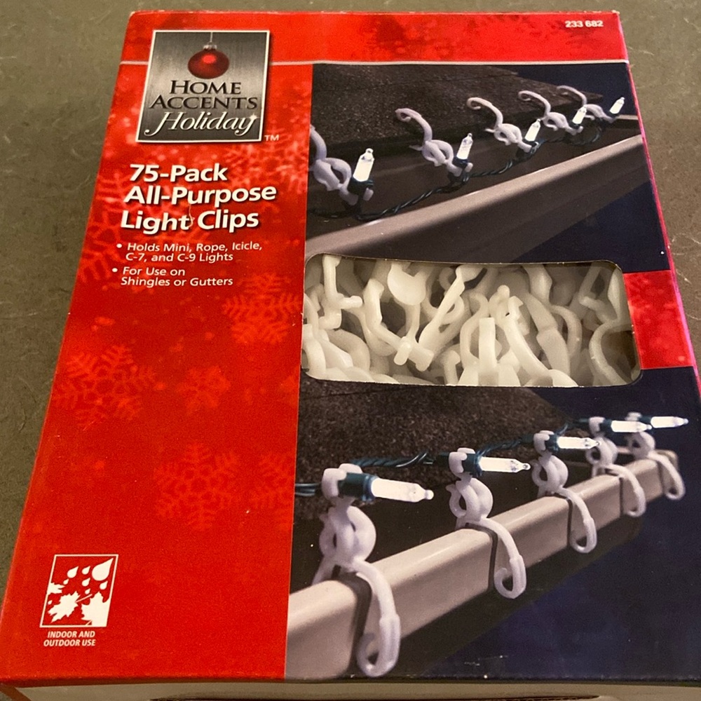 All purpose outdoor light clips for roofs and gutters
